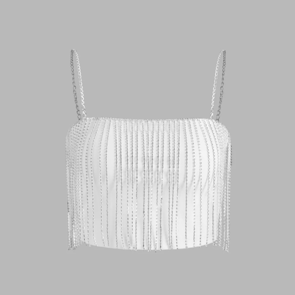 Rhinestone chain crop top. White. XS (US 2). Cider. NEW